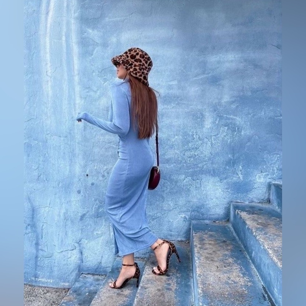 Bebe Button front fitted long dress